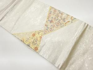 菱に向かい鳳凰・花々模様織出し袋帯